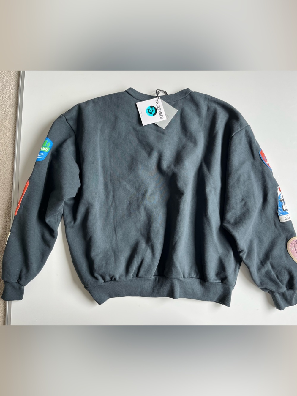 NWT Daydreamer gray Embellished with ski patches Crewneck Sweatshirt - Picture 9 of 10